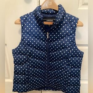 Women’s Lands’ End M/P Blue & White Polka Dot Puffer Vest